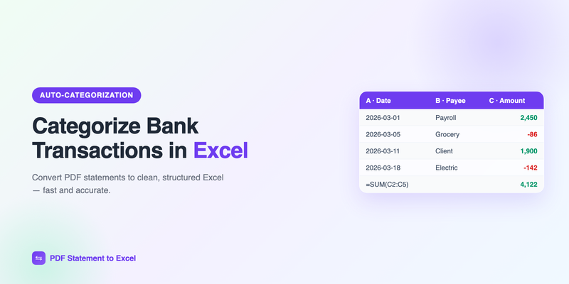 Categorizing bank transactions in an Excel spreadsheet by category