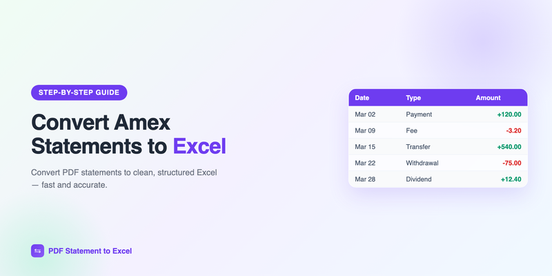American Express PDF billing statement converted into a clean Excel spreadsheet