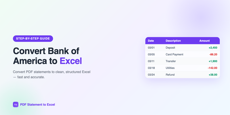 Converting a Bank of America PDF statement into a clean Excel spreadsheet