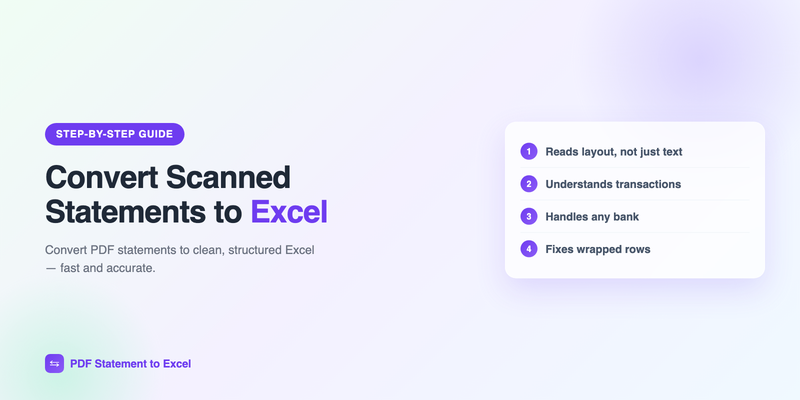 Scanned paper bank statement being converted into a clean Excel spreadsheet